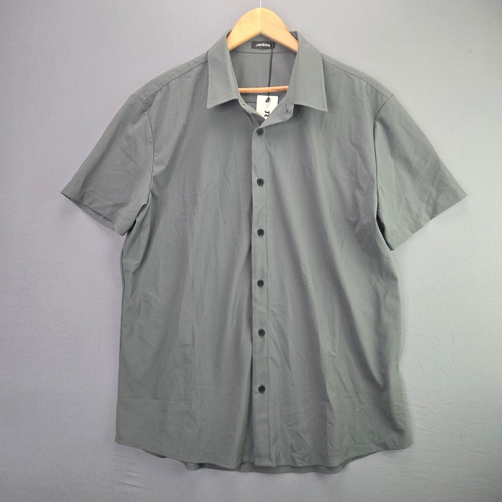 JMIERR Short Sleeve Button Up Shirt Size L Grey Stretch Breathable Techwear